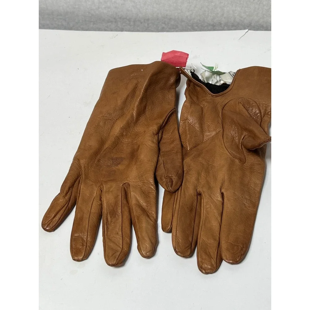 Neiman Marcus Womens Gloves Italian Leather Silk Lined 7 Tan Cognac Dress Luxury